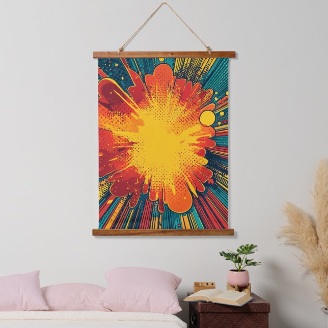 Comic Style Pop Art Explosion (1) Wandteppich Mit Holzrahmen (Schlafzimmer)