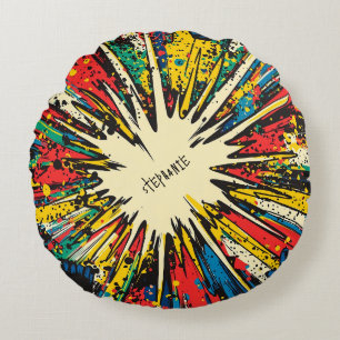 Comic Style Pop Art Explosion (2) Rundes Kissen