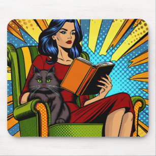 Comic Style Pop Art Reading und Katze Mousepad