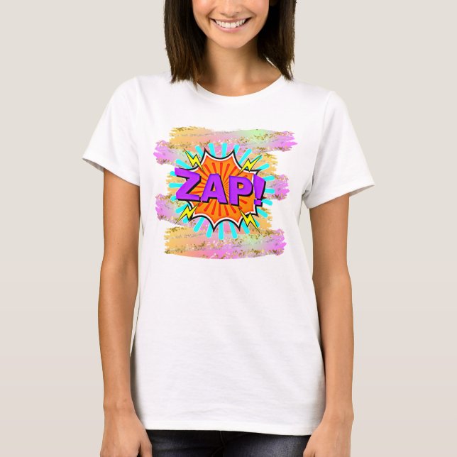 Comic Style Pop Art Retro Blue Lila Orange ZAP T-Shirt (Vorderseite)