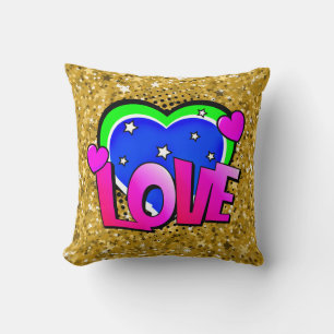 Comic Style Pop Art Retro Blue Pink Green LIEBE Kissen