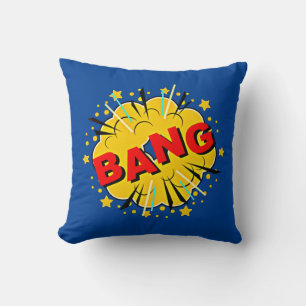 Comic Style Pop Art Retro Blue Yellow Red BANG Kissen