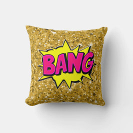Comic Style Pop Art Retro Gelb Rosa Gold BANG Kissen
