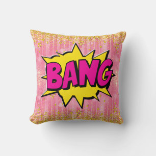 Comic Style Pop Art Retro Gelb Rosa Gold BANG Kissen