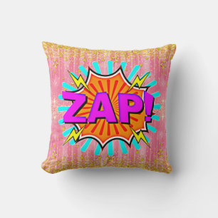 Comic Style Pop Art Retro Orange Lila Aqua ZAP Kissen
