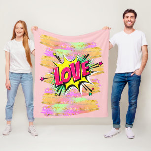 Comic Style Pop Art Retro Rosa Gelbe LIEBE Regenbo Fleecedecke