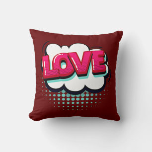 Comic Style Pop Art Retro Rosa Liebe Text Kissen