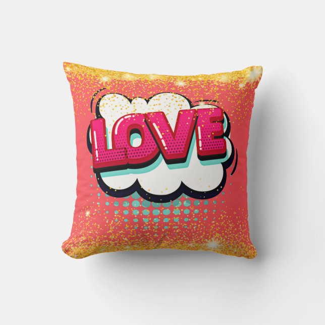 Comic Style Pop Art Retro Rosa Liebe Texteditor Kissen (Vorderseite)