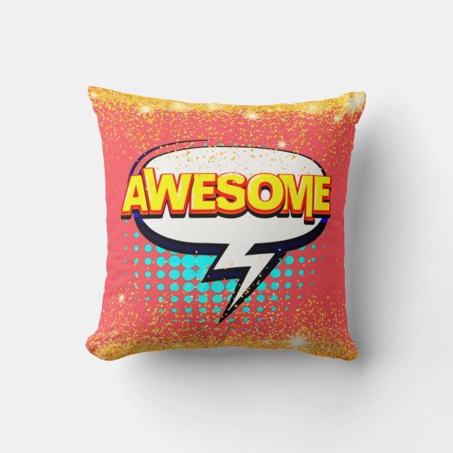 Comic Style Pop Art Retro Rosa PHANTASTISCHER Text Kissen (Vorderseite)