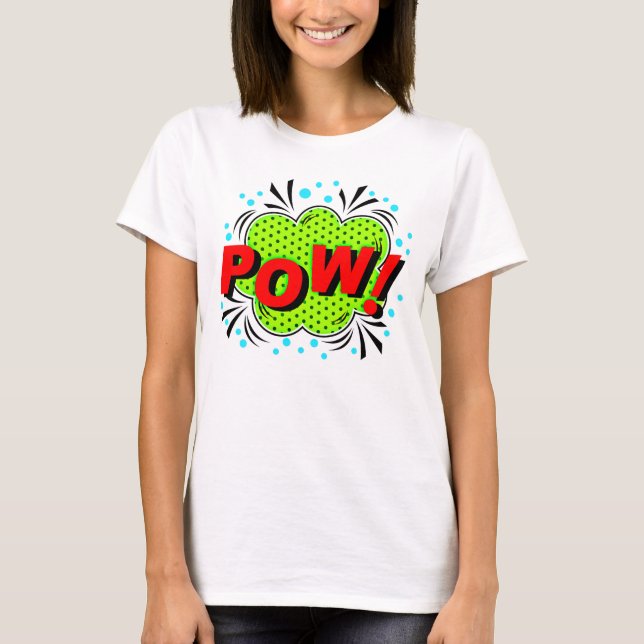 Comic Style Pop Art Retro Rot Grün POW T-Shirt (Vorderseite)