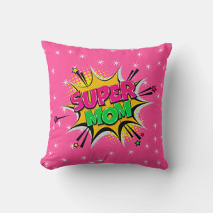 Comic Style Pop Art Retro Stars Pink Super Mama Kissen