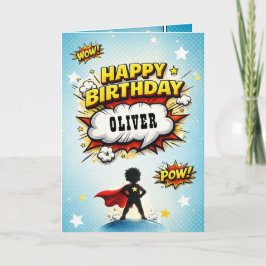 Comic Style Superhero Boy's Name Birthday Karte