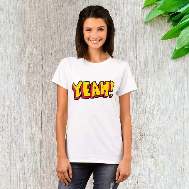 Comic Style Yeah Text Graphic in Bold Yellow T-Shirt (Von Creator hochgeladen)