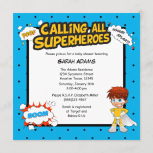 Comic Super Hero Baby Shower Boy Einladung