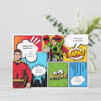 Comic-Superheld-Geburtstag Einladung