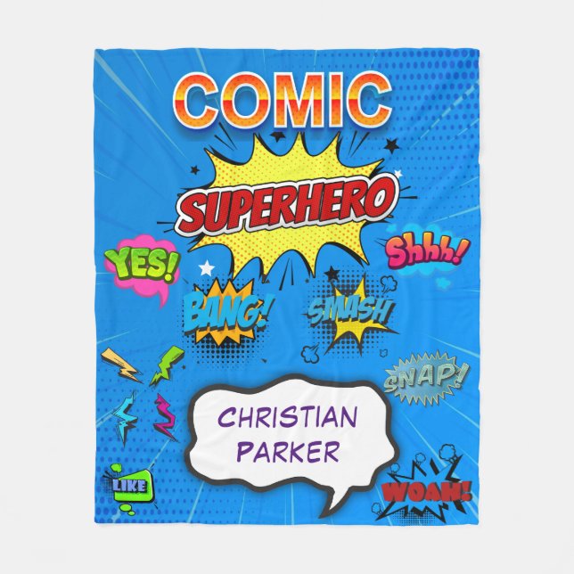 Comic Superhero Blue Birthday Custom Gift Fleecedecke (Vorderseite)