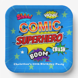 Comic Superhero Strip 00. Geburtstagsparty Pappteller