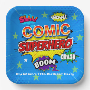 Comic Superhero Strip 00. Geburtstagsparty Pappteller