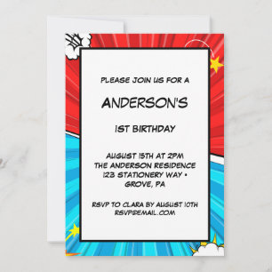 Comic Thema Erster Geburtstag Einladung