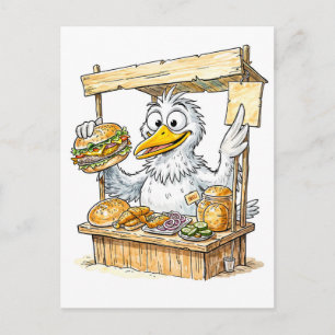 Comic-Vogel am Fischstand Postkarte