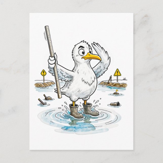 Comic Vogel Hochwassermessgerät Pflicht Postkarte (Vorderseite)