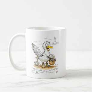 Comic-Vogel sammelt Muscheln Kaffeetasse