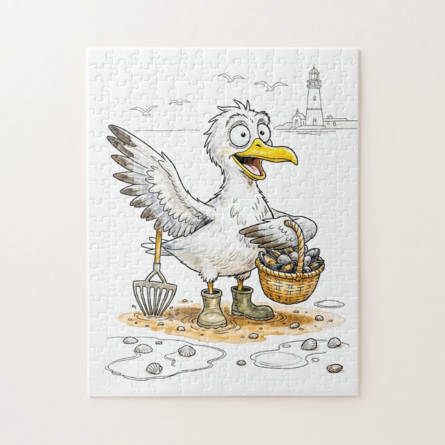 Comic-Vogel sammelt Muscheln Puzzle (Vertikal)