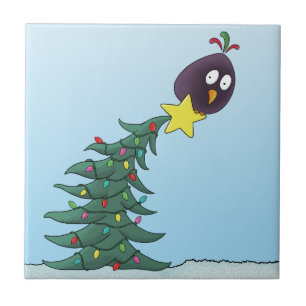 Comic-Vogel-Weihnachtsbaum-Stern Fliese