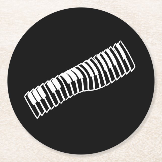 Comic White Line Art Zeichnete Musiktastatur Runder Pappuntersetzer (Vorderseite)