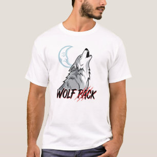 Comic-Wolf heult auf den Mond "WOLF-RUDEL" Motorra T-Shirt