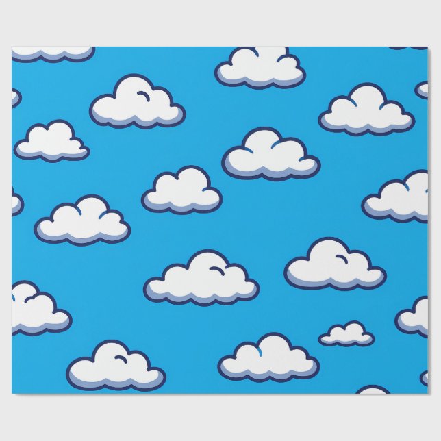 Comic-Wolkenmuster – Nahtloses Himmel-Design Geschenkpapier (Flach)