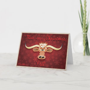 Comical Longhorn Steer Feiertagskarte