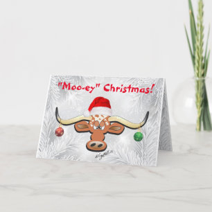 Comical Longhorn Steer Holiday Card Feiertagskarte