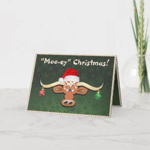 Comical Longhorn Steer Holiday Card Feiertagskarte