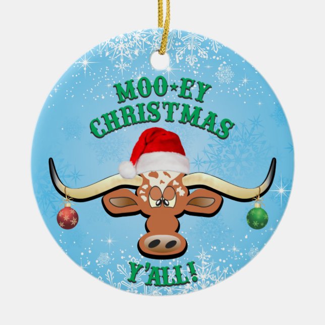 Comical Longhorn Steer Keramik Ornament (Vorne)