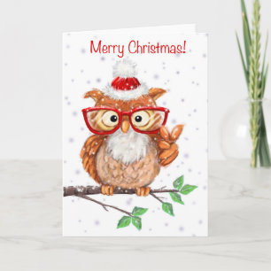 Comical Owl mit Pease Sign, Frohe Weihnachten Karte