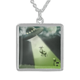 Comical UFO Cow Abduction Necklace Sterling Silberkette
