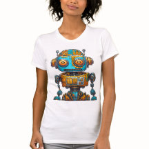 COMICBOOK STIL ROBOT GOLD BLAUE BIG EYES FREUNDLIC