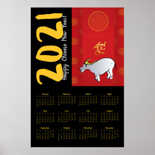 Comicen Chinesisches Jahr 2021 Kalender 24x36 P Poster