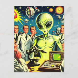 Comicen für Vintage Alien Science Fiction Postkarte