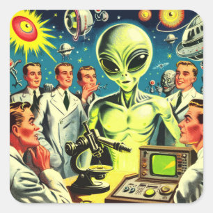 Comicen für Vintage Alien Science Fiction Quadratischer Aufkleber