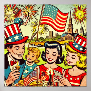 Comicen für Vintage Amerikanische Unabhängigkeitst Poster