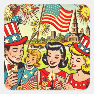 Comicen für Vintage Amerikanische Unabhängigkeitst Quadratischer Aufkleber