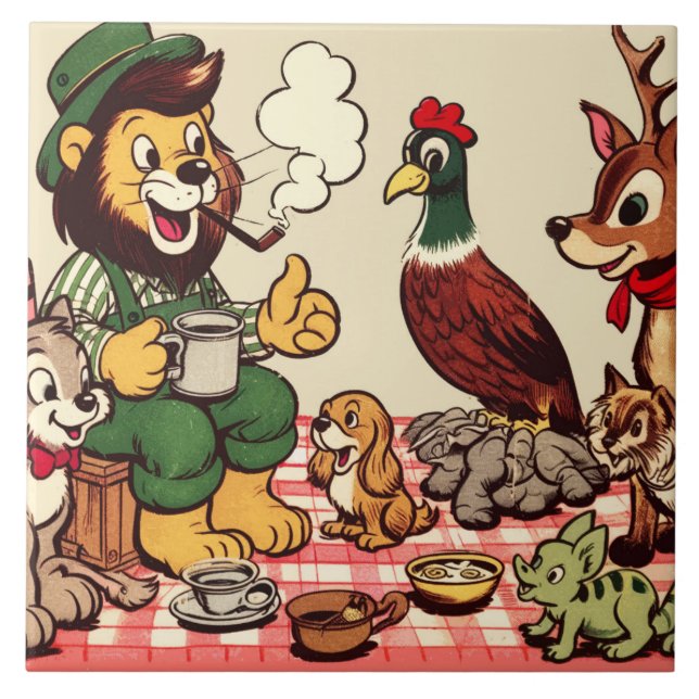 Comicen für Vintage Tiere Fliese (Vorderseite)