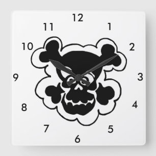 Comics-Schwarz-Schädel-benutzerdefinierte quadrati Quadratische Wanduhr