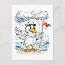 Comics-Vogel-Strand-Wind-Check-Postkarte