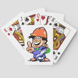 Comiczeichner-Mechaniker-Bauarbeiter mit Schrauben Spielkarten