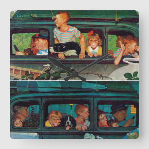 Coming and Going by Norman Rockwell Quadratische Wanduhr