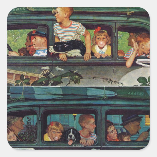 Coming and Going by Norman Rockwell Quadratischer Aufkleber (Vorderseite)