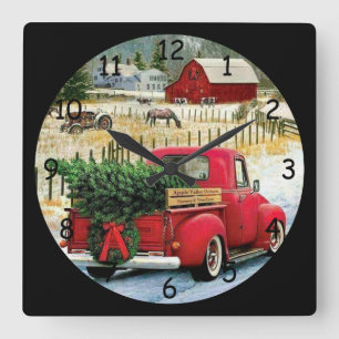 Coming Home with a Christmas Tree Quadratische Wanduhr